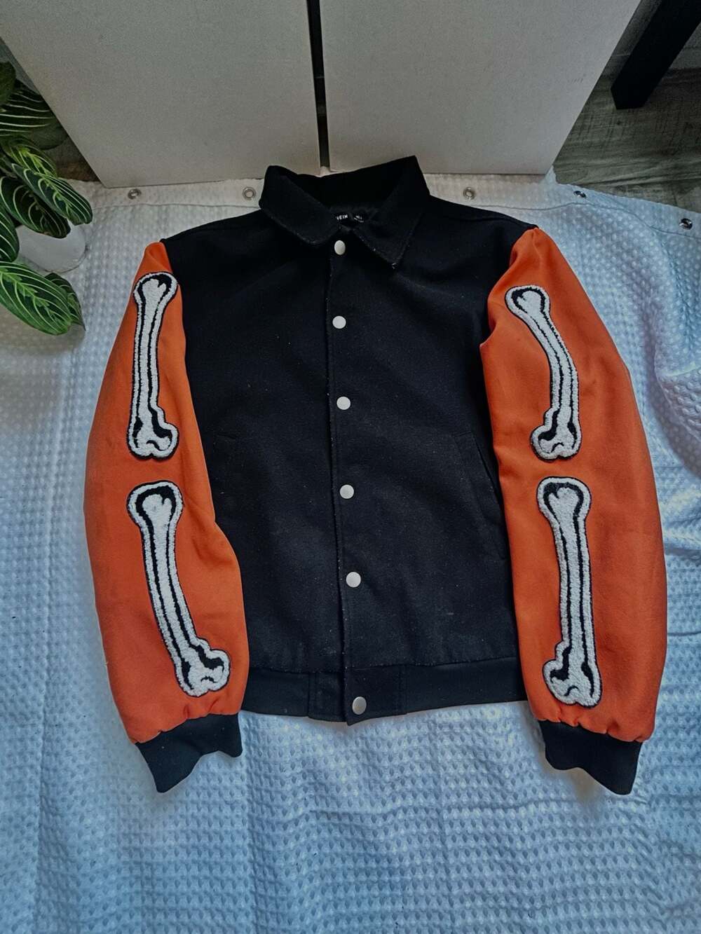 Skeleton Arm Varsity Jacket Black Orange Size M - Picture 2 of 2